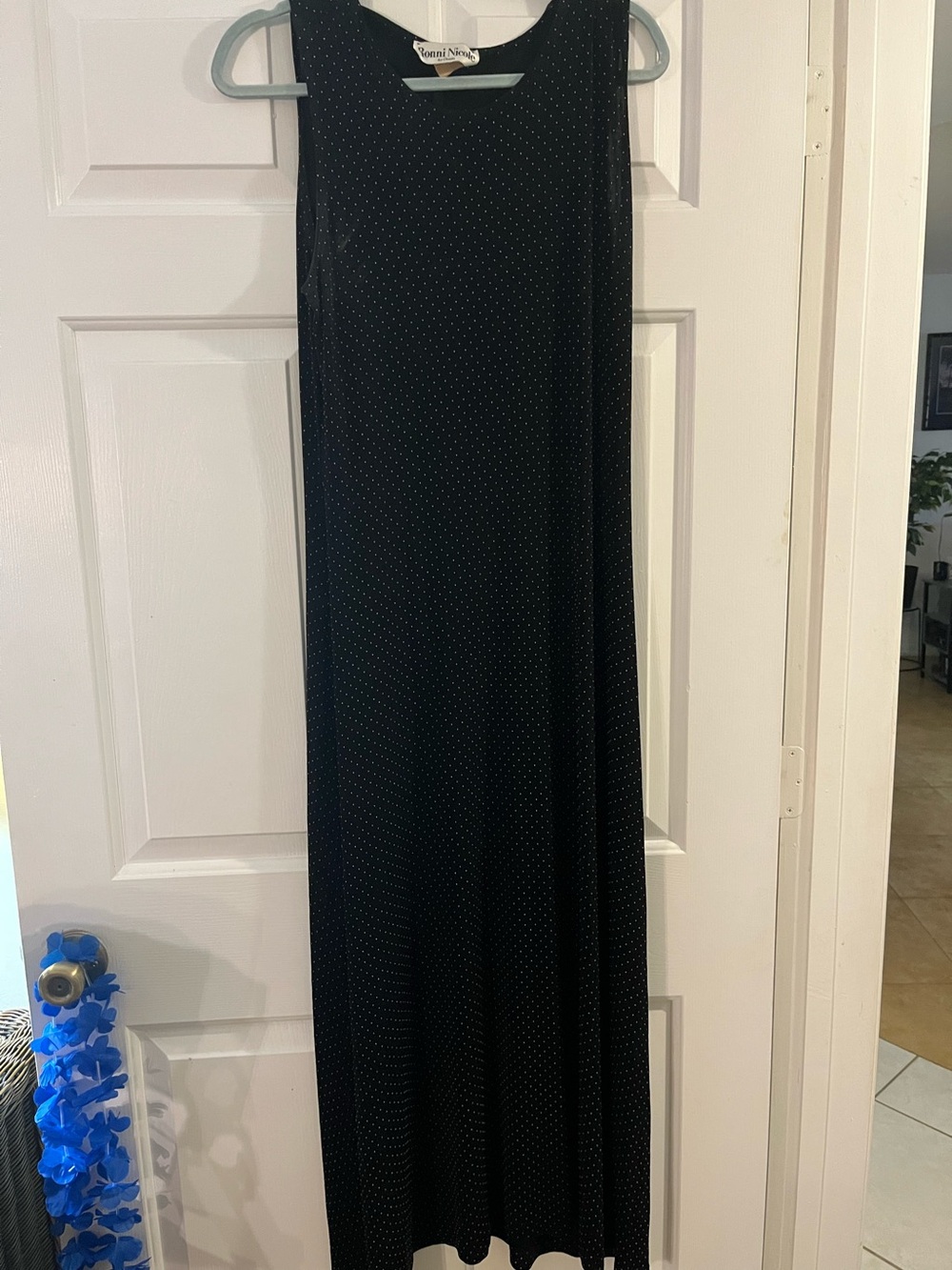Ronni Nicole Black Maxi Dress with Tiny Dot Print